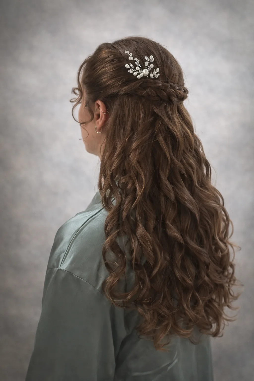Half-up style with crystal hair piece